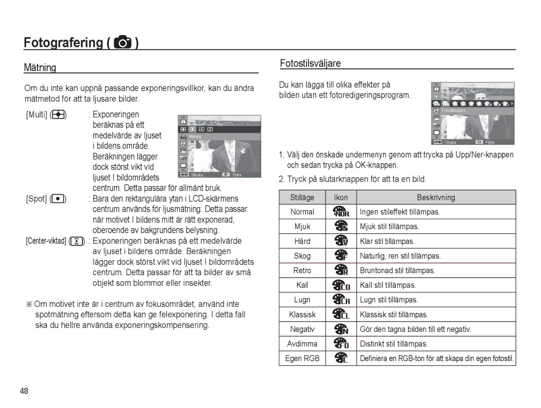 Samsung EC-WP10ZZBPBE2, EC-WP10ZZBPYE2, EC-WP10ZZBPRE2 manual Mätning, Fotostilsväljare, Spot 