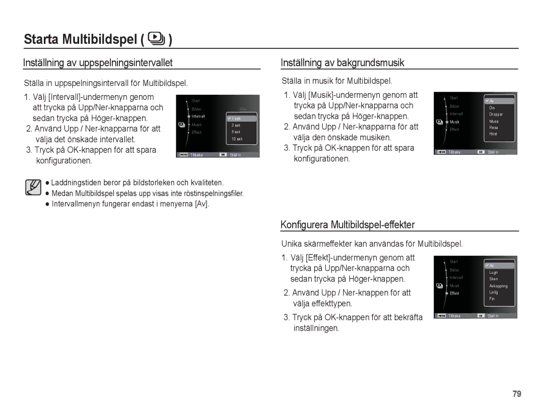 Samsung EC-WP10ZZBPRE2, EC-WP10ZZBPYE2 manual Inställning av uppspelningsintervallet, Inställning av bakgrundsmusik 