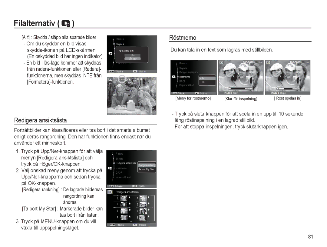 Samsung EC-WP10ZZBPBE2, EC-WP10ZZBPYE2 manual Redigera ansiktslista, Om du skyddar en bild visas, Formatera-funktionen 