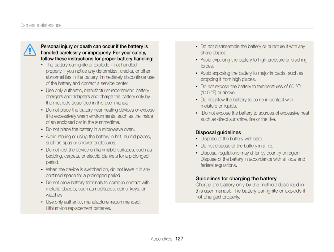 Samsung ECMV800ZBPBUS user manual Camera maintenance 