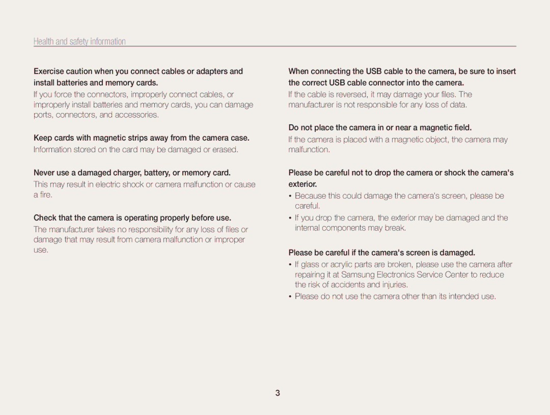 Samsung ECMV800ZBPBUS user manual Health and safety information 