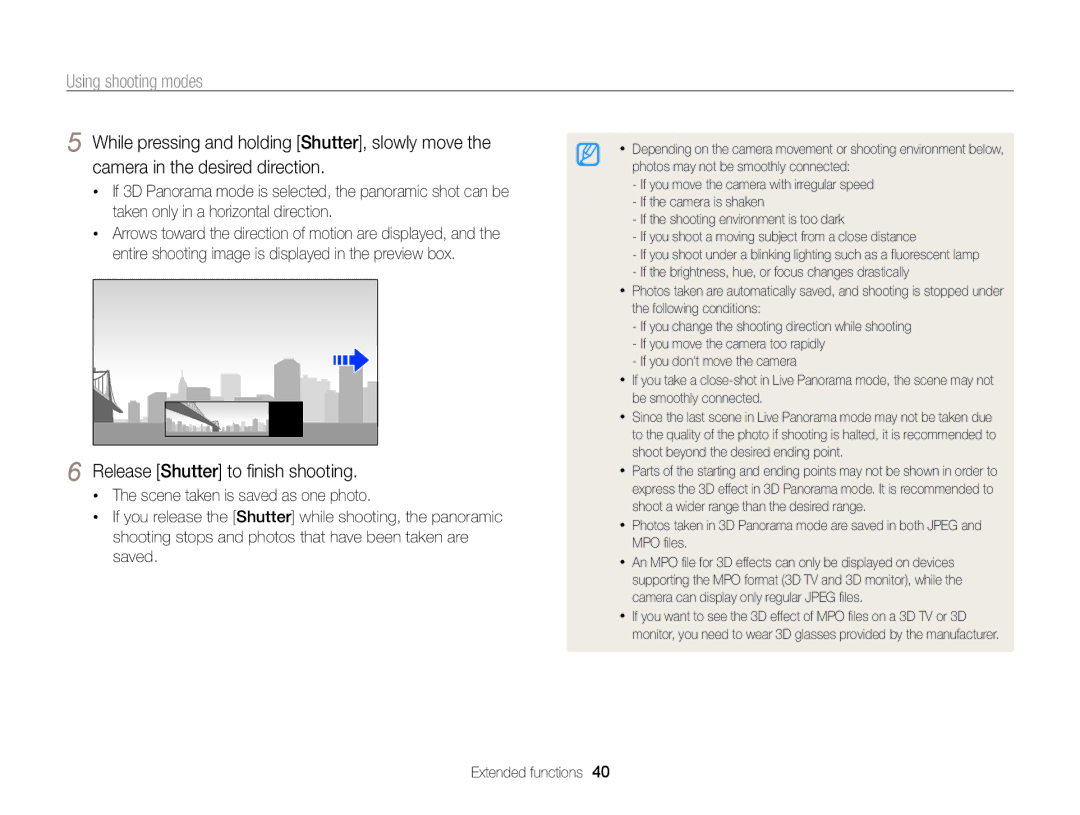 Samsung ECMV800ZBPBUS user manual Release Shutter to finish shooting, Scene taken is saved as one photo 