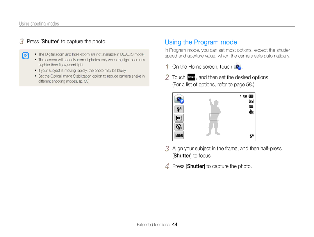 Samsung ECMV800ZBPBUS user manual Using the Program mode 