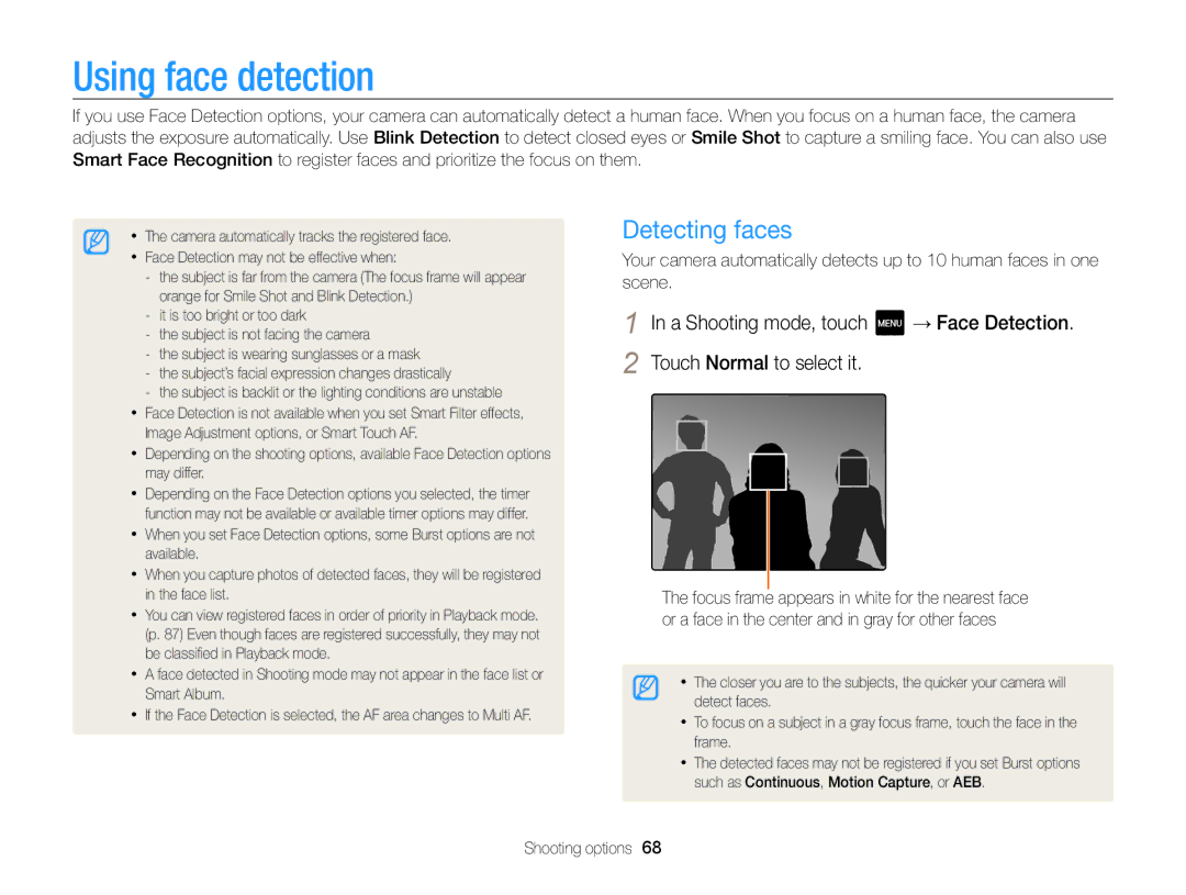 Samsung ECMV800ZBPBUS user manual Using face detection, Detecting faces 