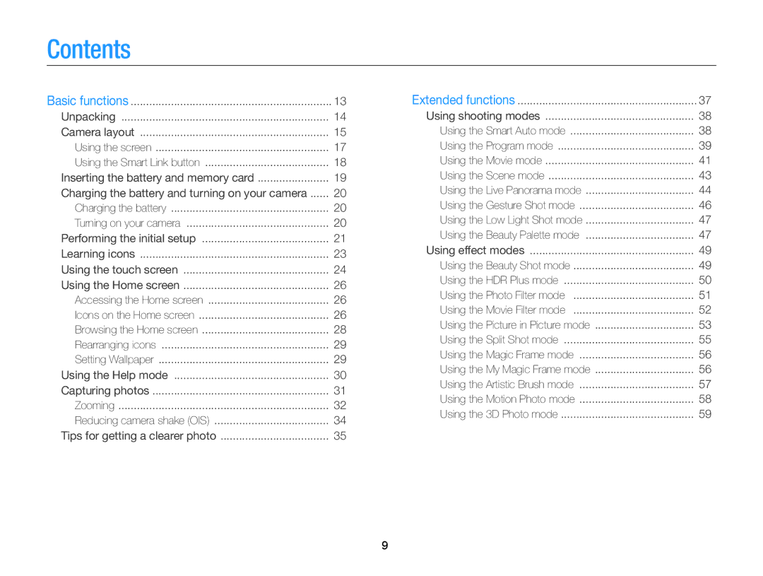 Samsung ECMV900FBPWUS appendix Contents 