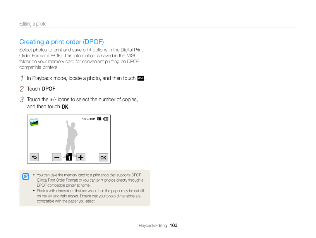 Samsung ECMV900FBPWUS appendix Creating a print order Dpof 