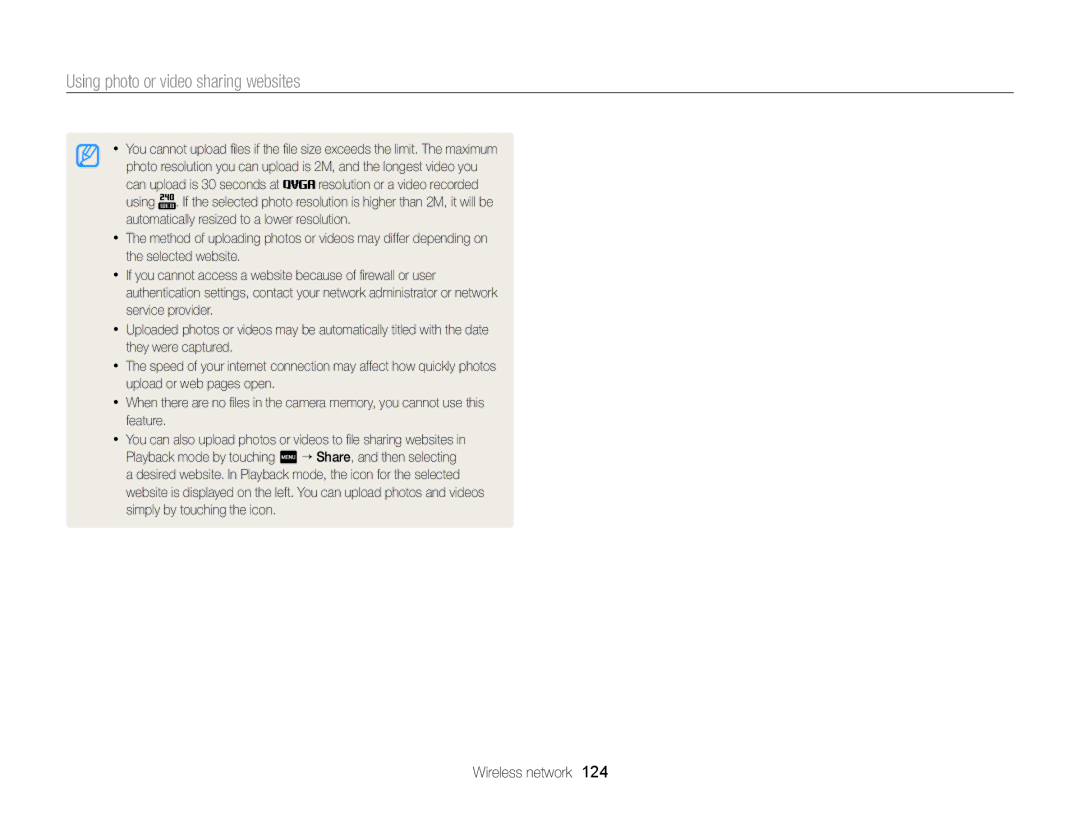 Samsung ECMV900FBPWUS appendix Using photo or video sharing websites 