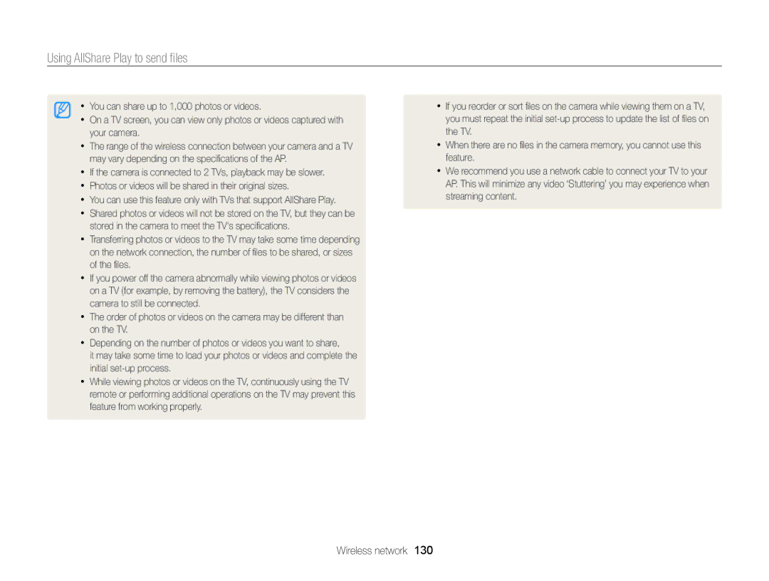 Samsung ECMV900FBPWUS appendix Using AllShare Play to send ﬁles 