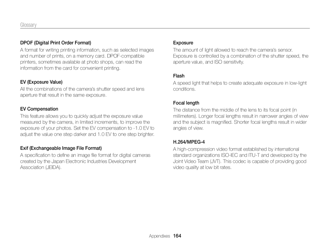 Samsung ECMV900FBPWUS appendix Glossary, Dpof Digital Print Order Format 