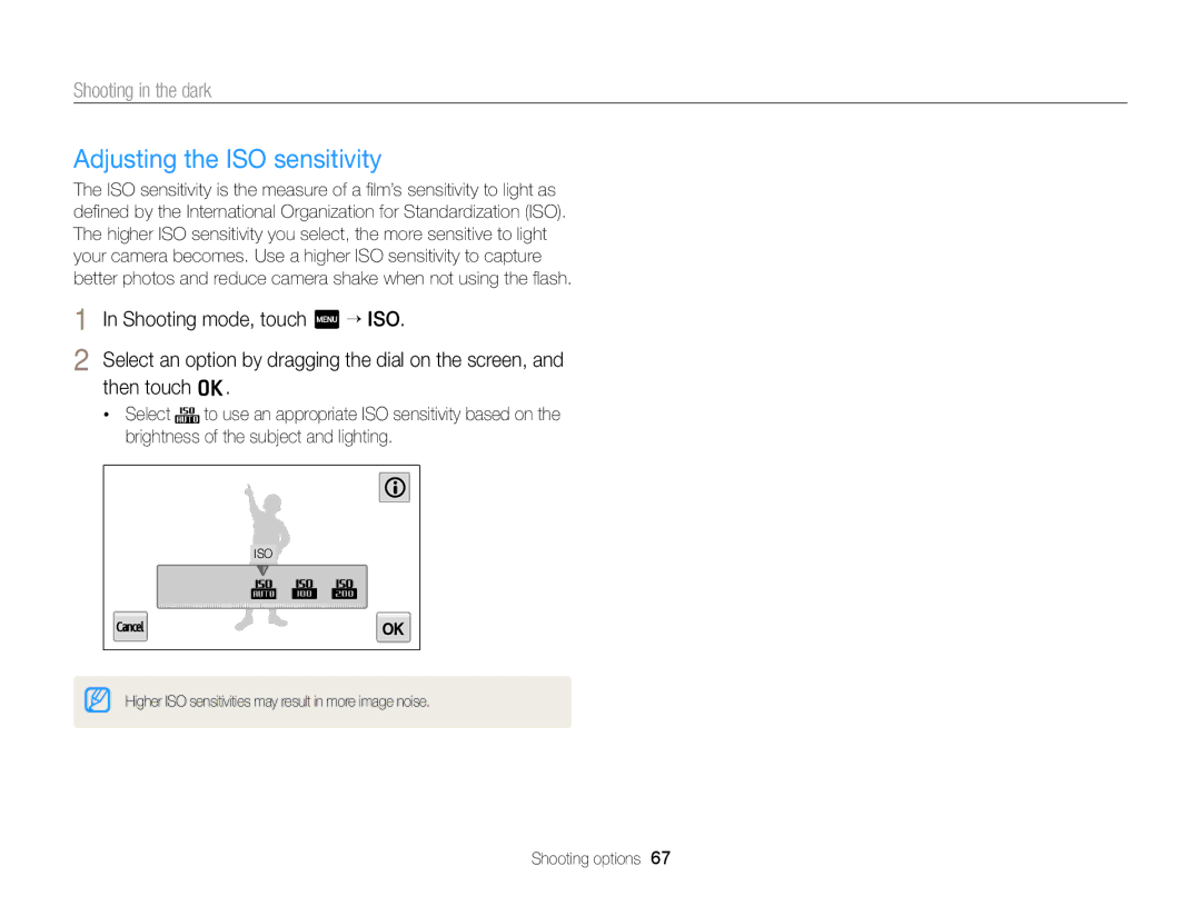 Samsung ECMV900FBPWUS appendix Adjusting the ISO sensitivity 