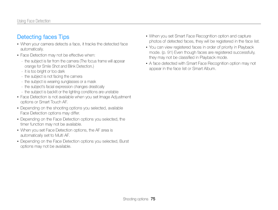 Samsung ECMV900FBPWUS appendix Detecting faces Tips 