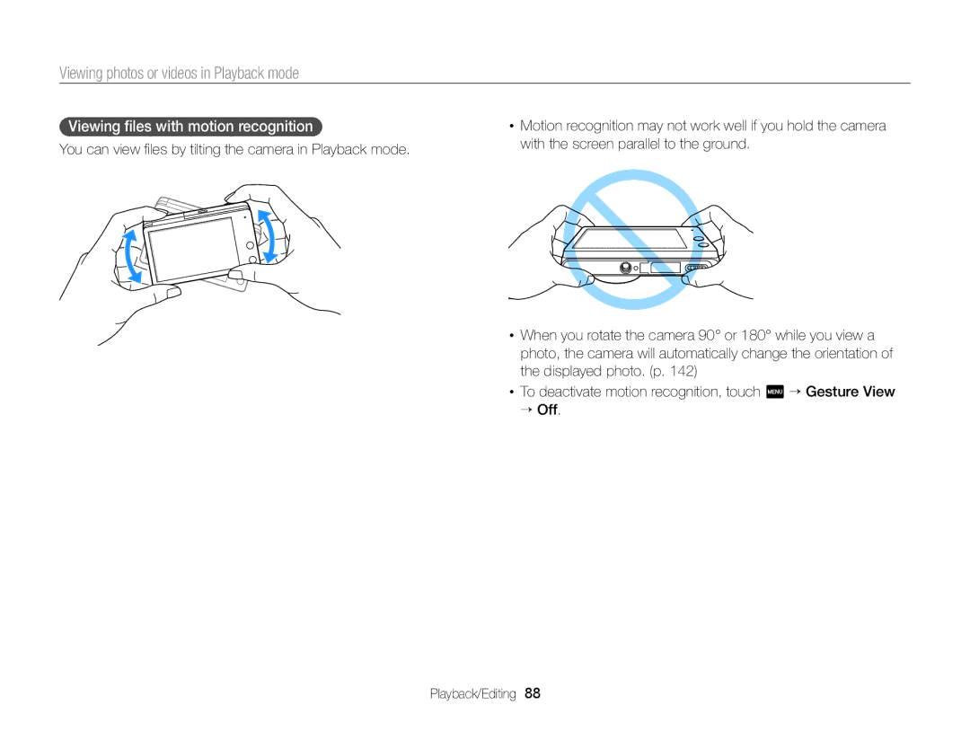 Samsung ECMV900FBPWUS appendix Viewing photos or videos in Playback mode, Viewing ﬁles with motion recognition 