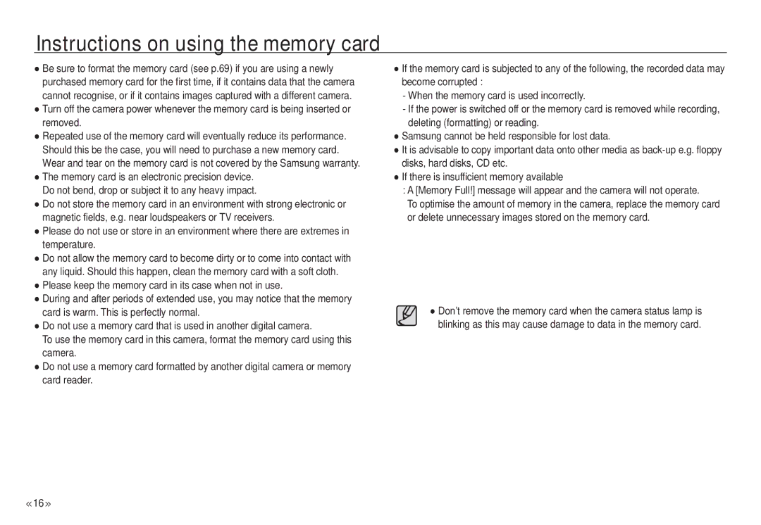 Samsung NV24 HD, ECNV24HBBA manual Instructions on using the memory card 