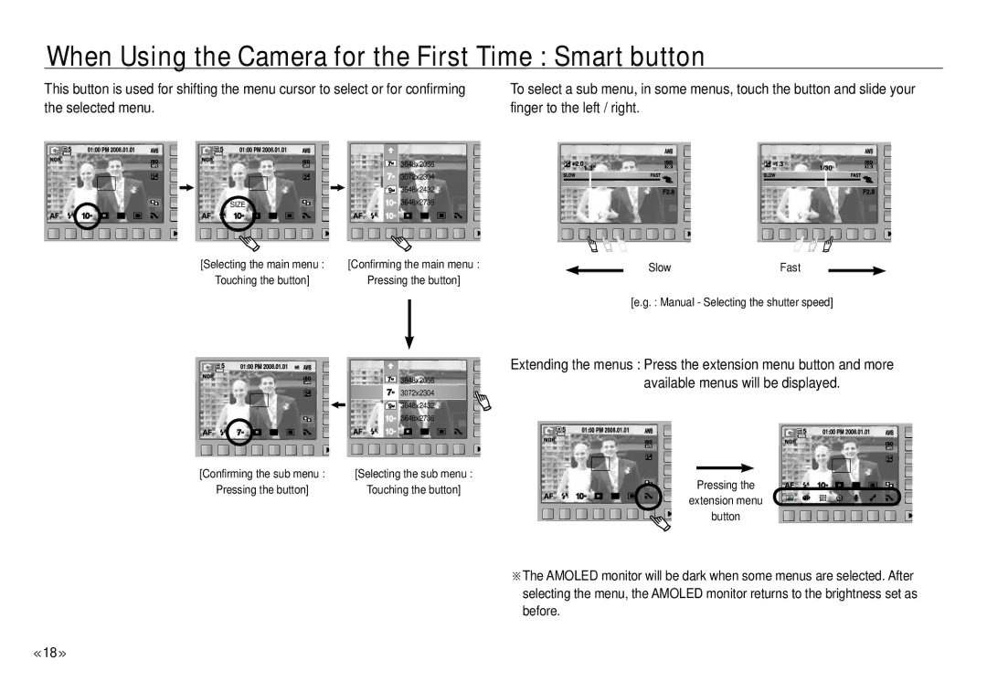 Samsung NV24 HD, ECNV24HBBA manual When Using the Camera for the First Time Smart button 