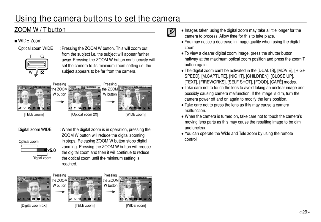 Samsung ECNV24HBBA, NV24 HD manual Wide Zoom 