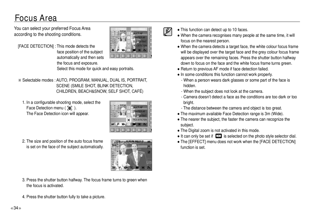 Samsung NV24 HD, ECNV24HBBA manual Focus Area 