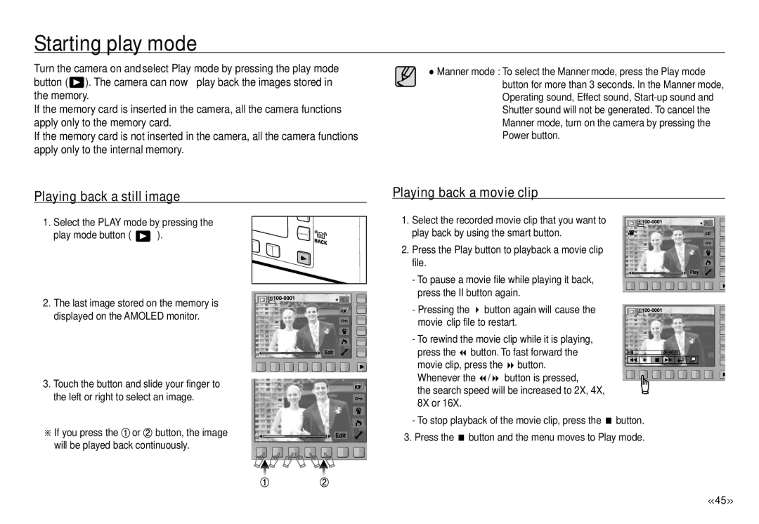 Samsung ECNV24HBBA, NV24 HD manual Starting play mode, Playing back a still image, Playing back a movie clip, Whenever 