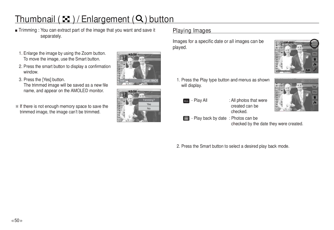 Samsung NV24 HD, ECNV24HBBA manual Playing Images, Images for a specific date or all images can be played, Photos can be 