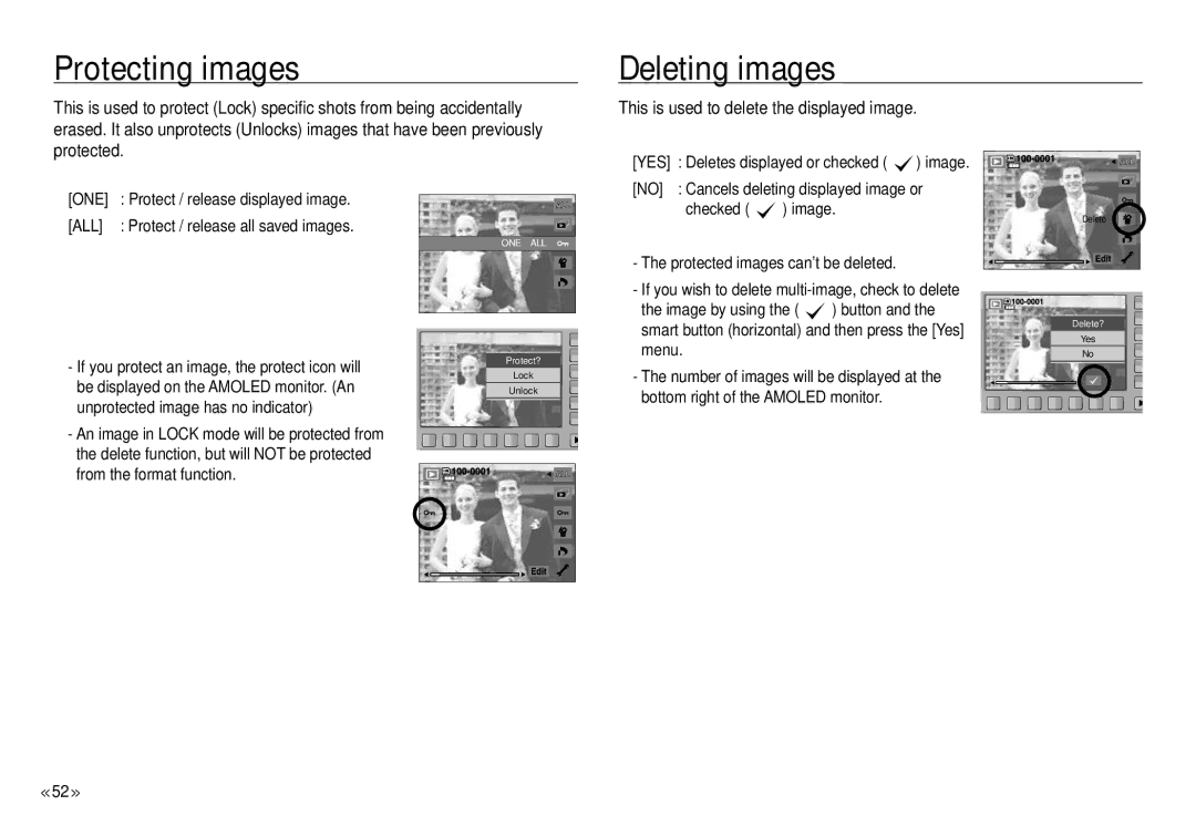 Samsung NV24 HD, ECNV24HBBA manual Protecting images, Deleting images, This is used to delete the displayed image 