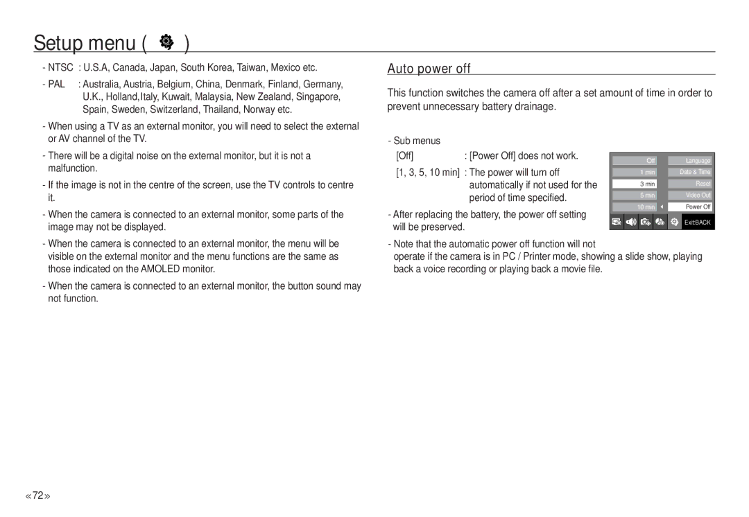 Samsung NV24 HD, ECNV24HBBA manual Auto power off 