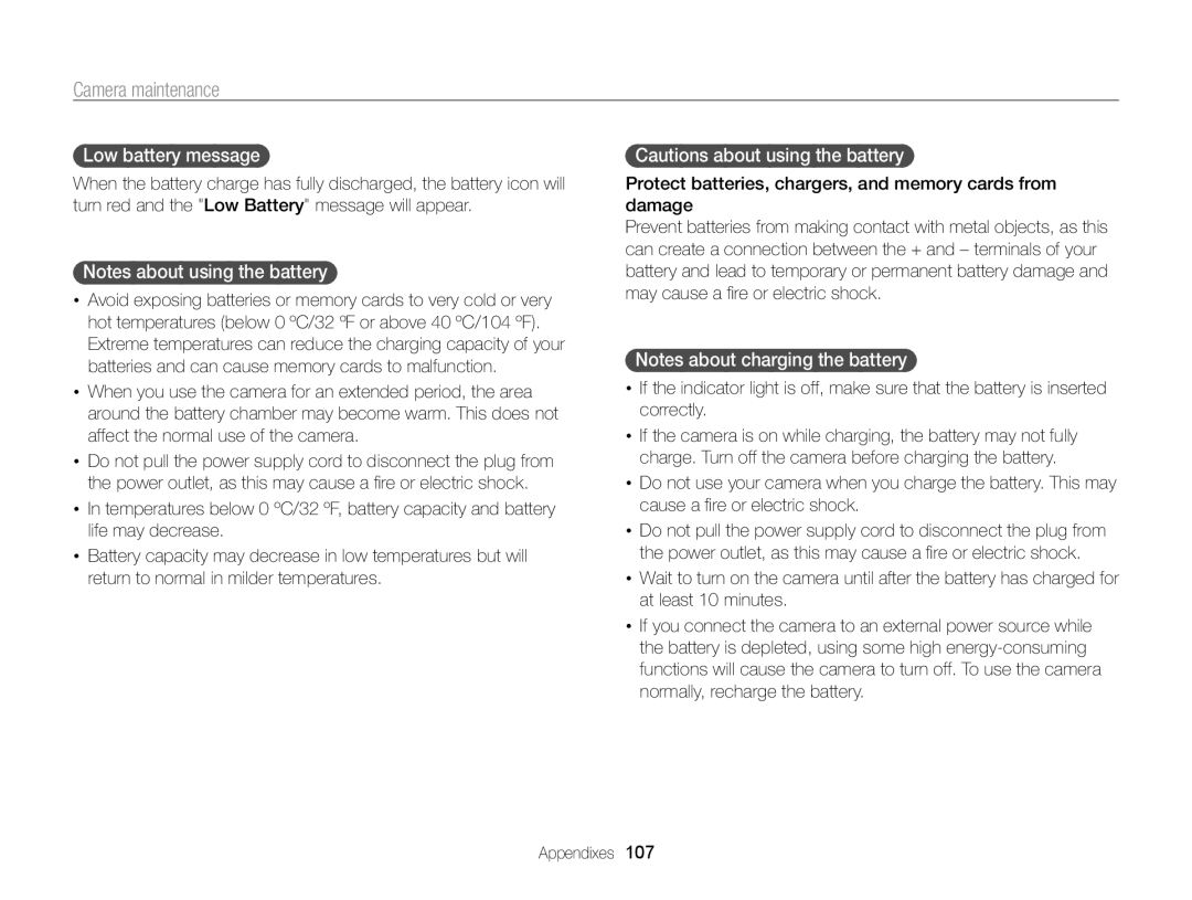 Samsung ECPL170 user manual Low battery message 