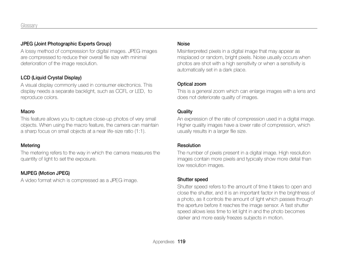 Samsung ECPL170 user manual Glossary 