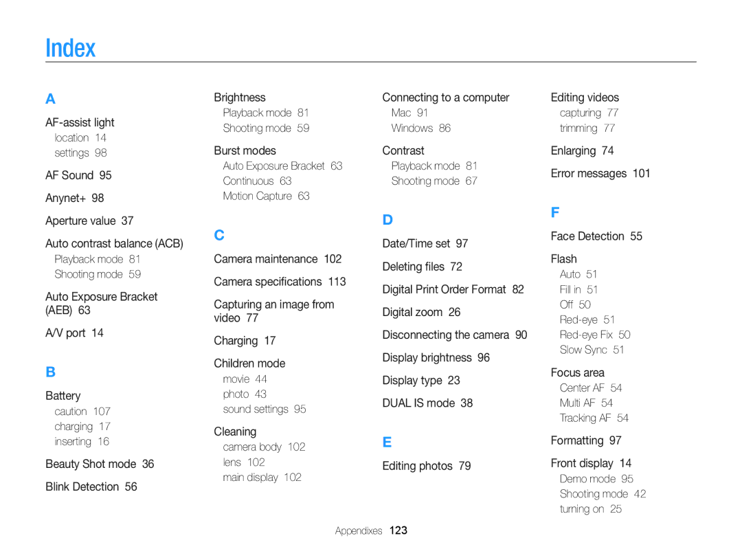 Samsung ECPL170 user manual Index 