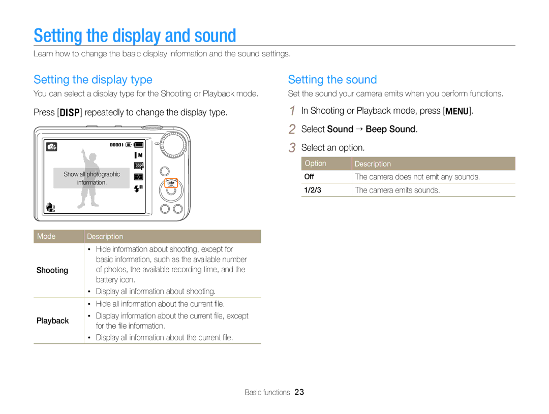 Samsung ECPL170 user manual Setting the display and sound, Setting the display type, Setting the sound 