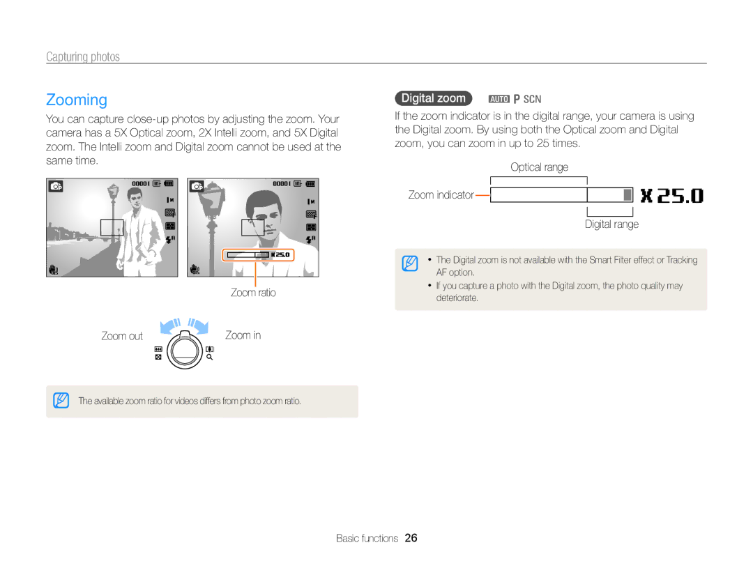 Samsung ECPL170 user manual Zooming, Digital zoom a p s 