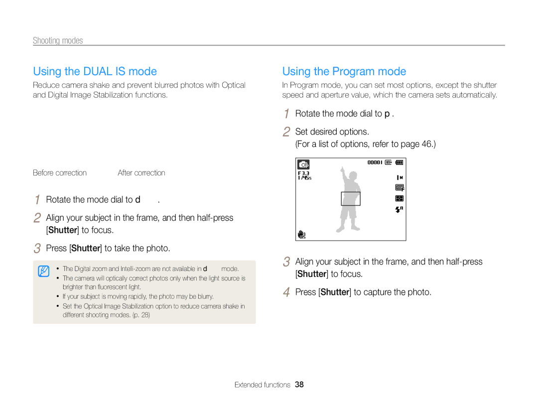 Samsung ECPL170 user manual Using the Dual is mode, Using the Program mode 