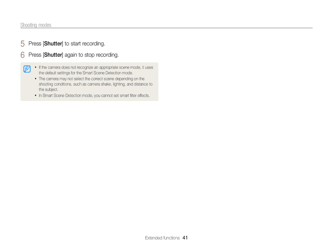 Samsung ECPL170 user manual Shooting modes 