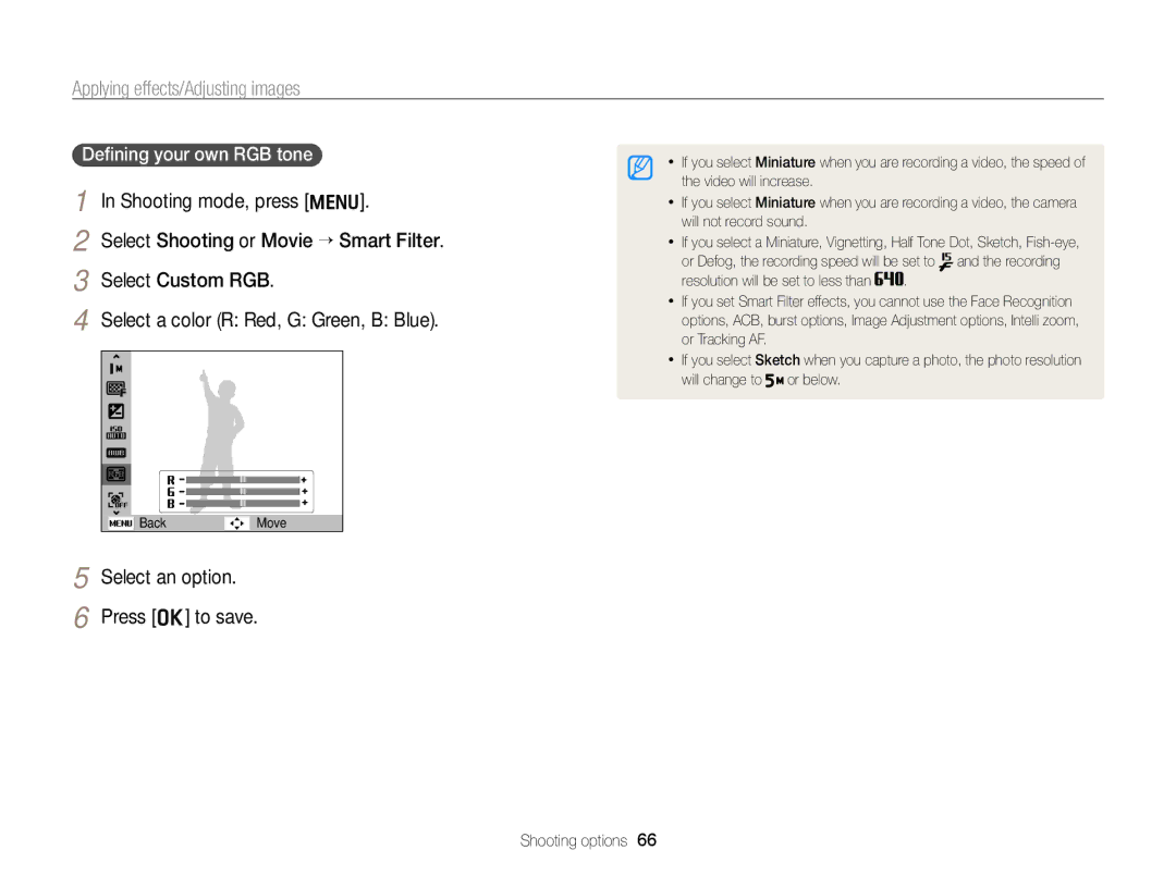 Samsung ECPL170 user manual Deﬁning your own RGB tone, Select an option 