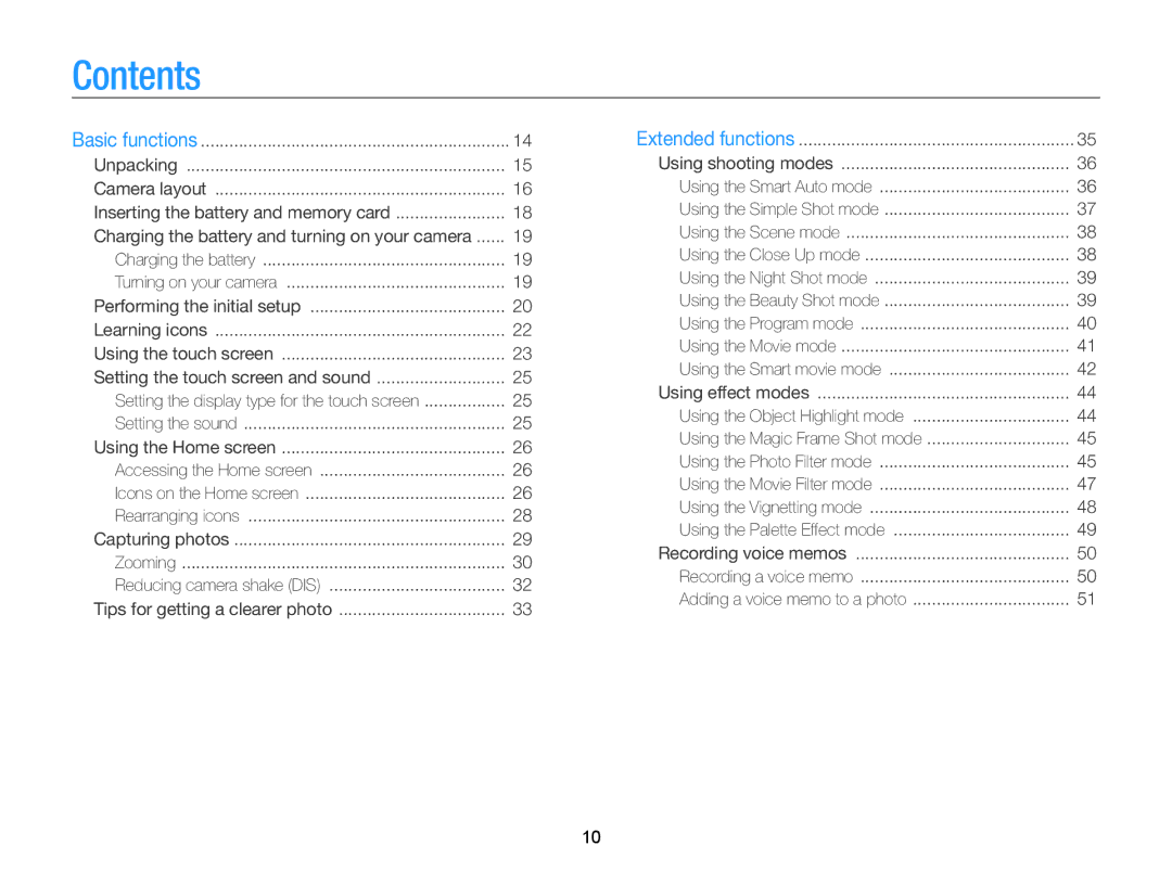 Samsung ECSH100ZBPRUS user manual Contents 