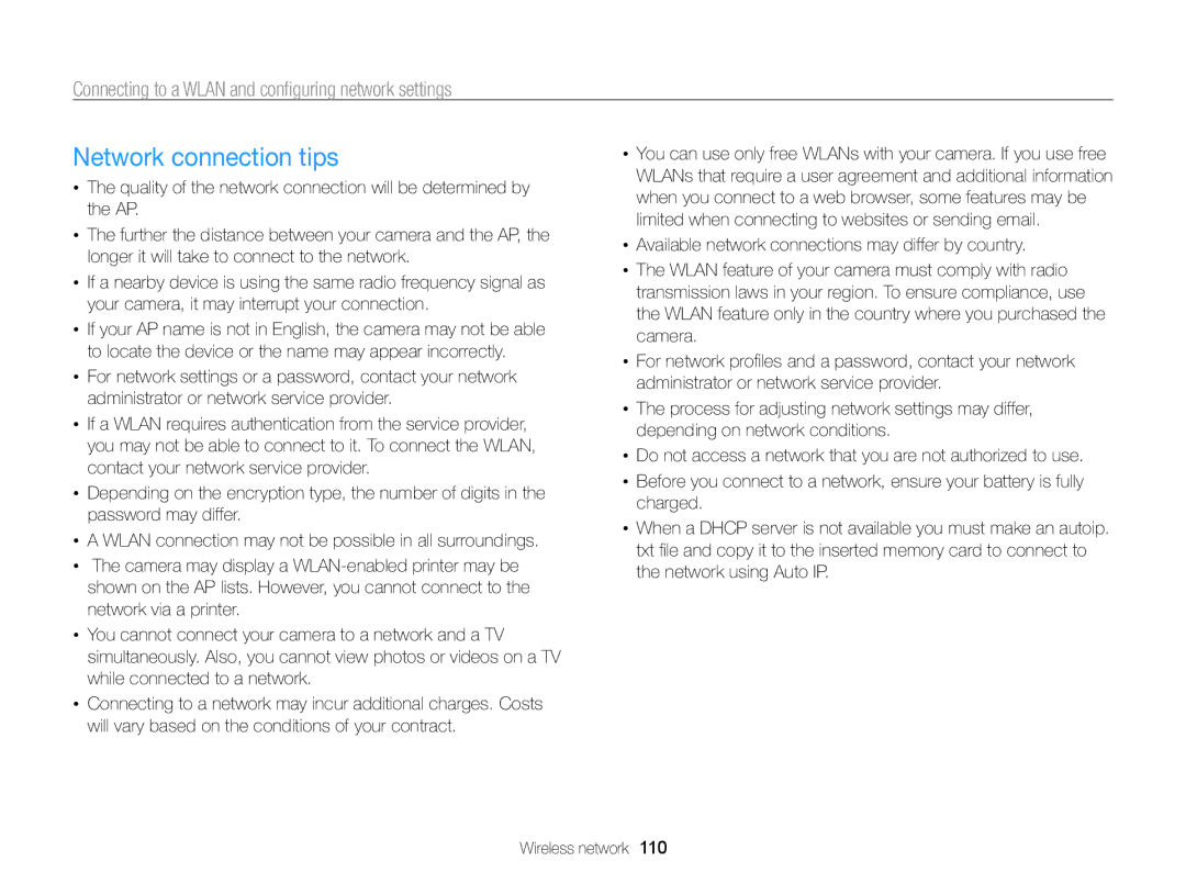 Samsung ECSH100ZBPRUS user manual Network connection tips 