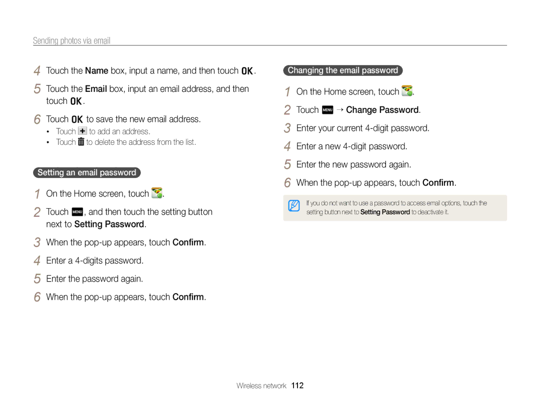 Samsung ECSH100ZBPRUS user manual Sending photos via email 