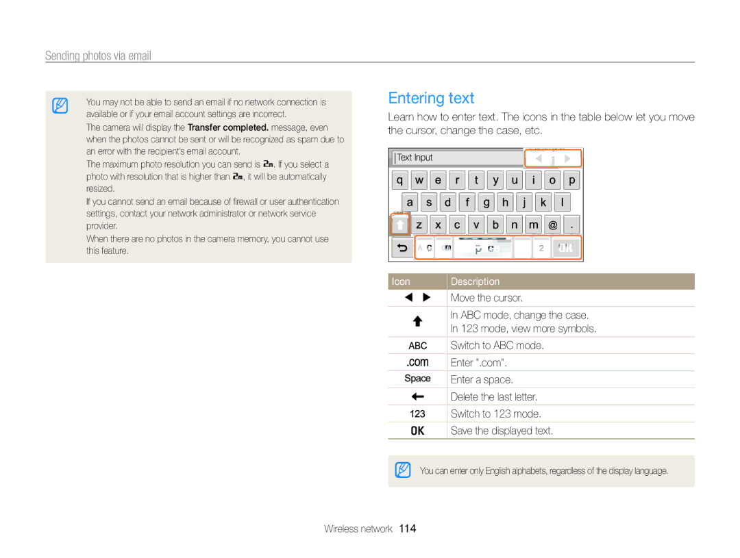 Samsung ECSH100ZBPRUS user manual Entering text 