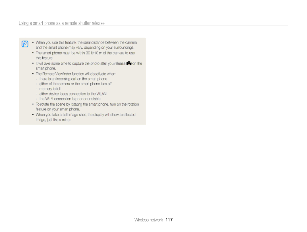 Samsung ECSH100ZBPRUS user manual Using a smart phone as a remote shutter release 