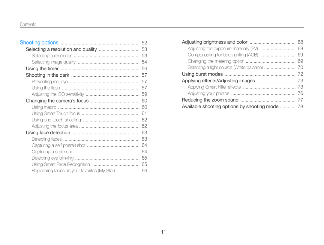 Samsung ECSH100ZBPRUS user manual Contents 