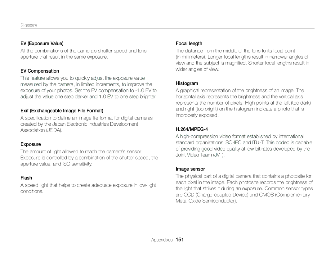 Samsung ECSH100ZBPRUS user manual Glossary 