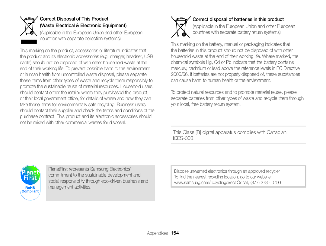 Samsung ECSH100ZBPRUS user manual Correct Disposal of This Product 