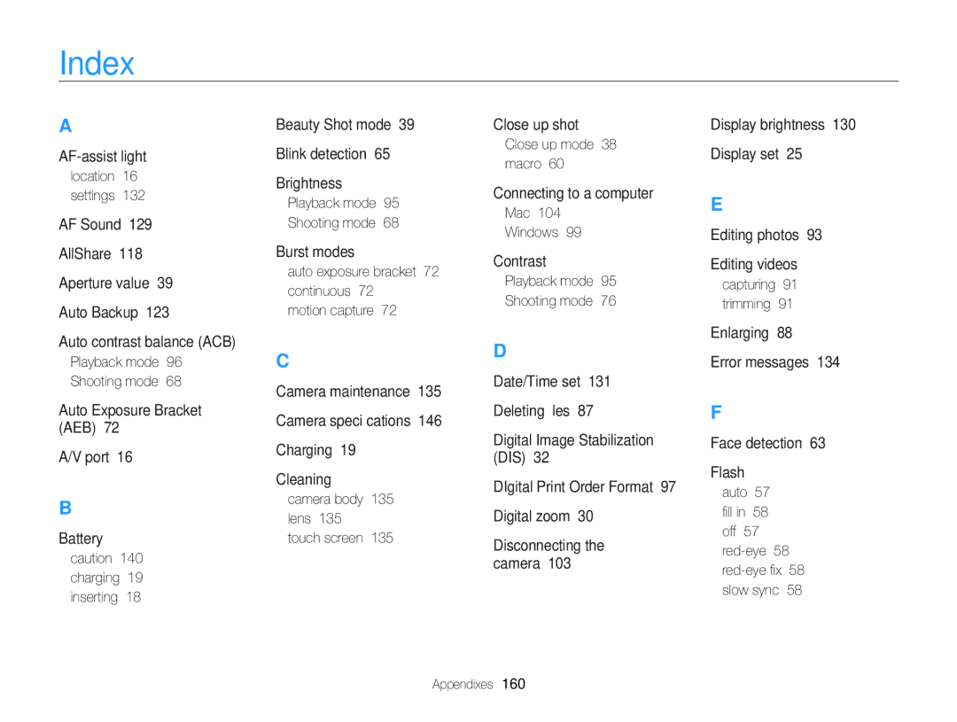 Samsung ECSH100ZBPRUS user manual Index 