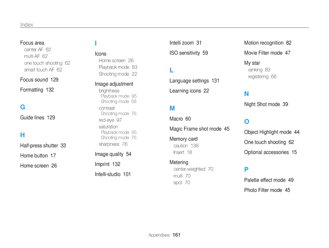 Samsung ECSH100ZBPRUS user manual Index 