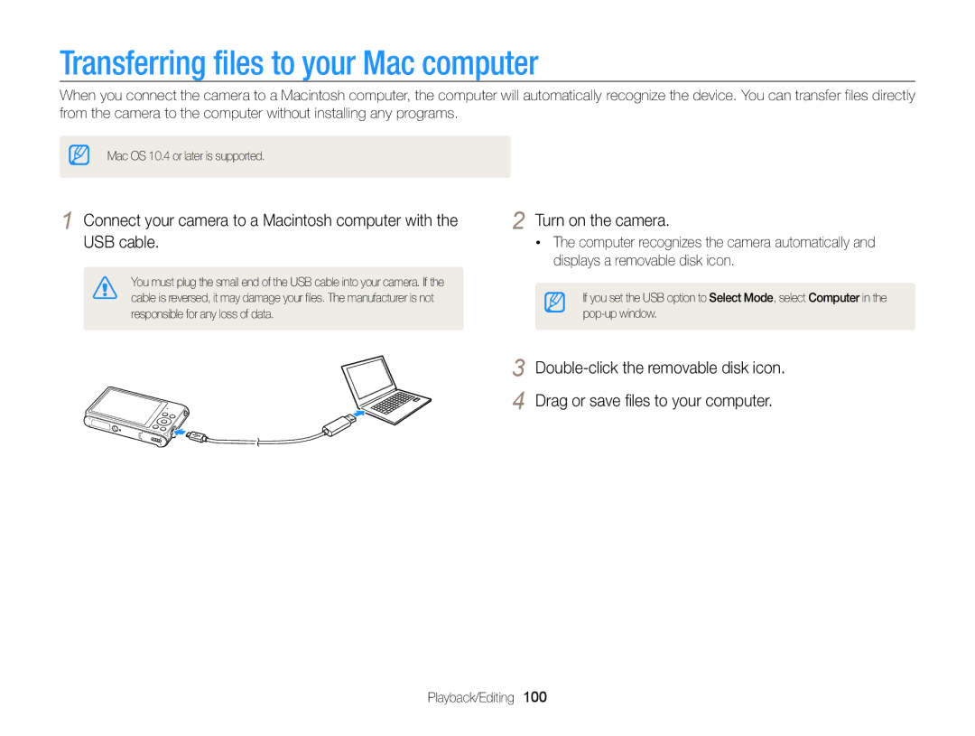 Samsung ECST200FBPLUS user manual Transferring files to your Mac computer 