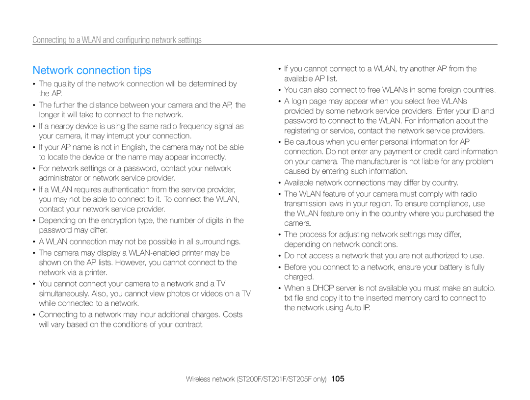 Samsung ECST200FBPLUS user manual Network connection tips 