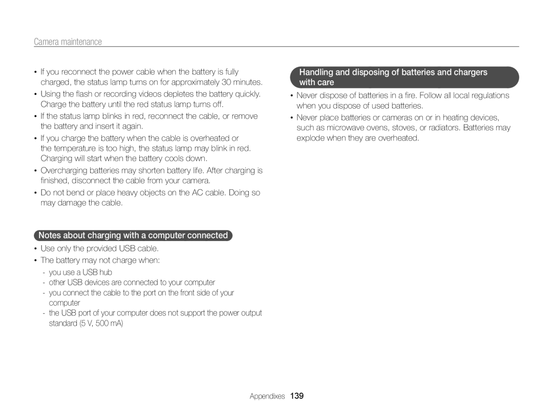 Samsung ECST200FBPLUS user manual Handling and disposing of batteries and chargers with care 