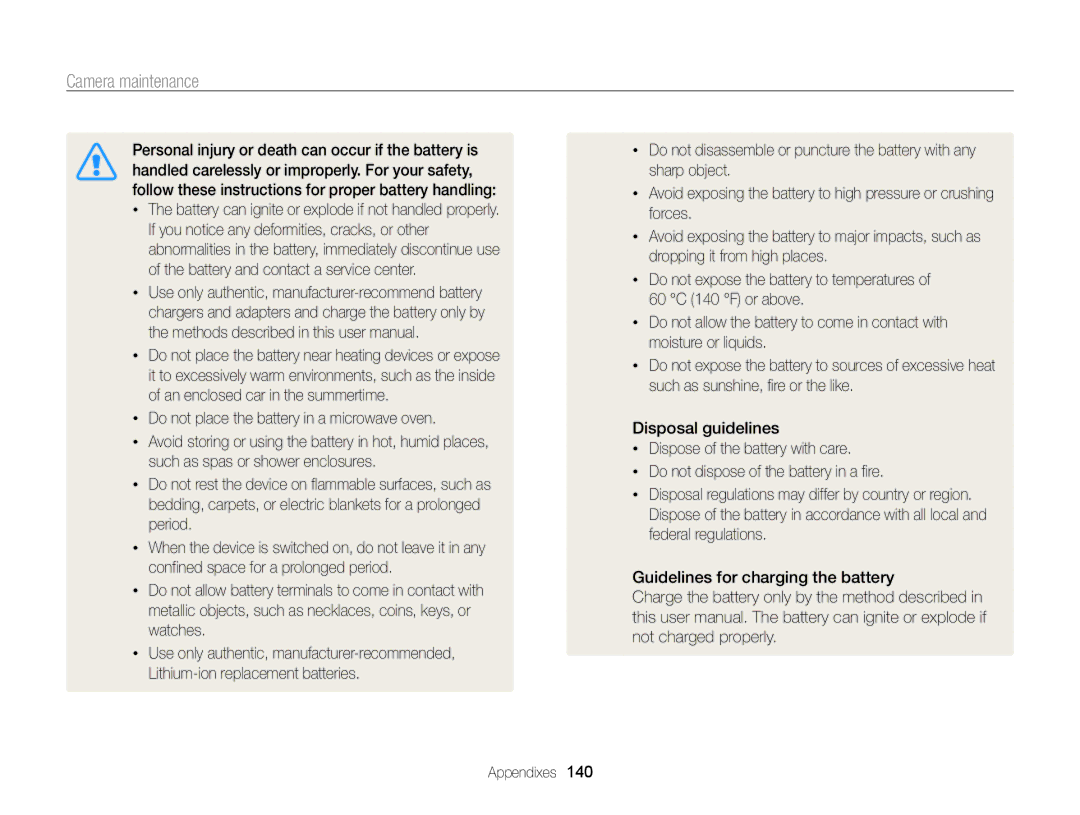 Samsung ECST200FBPLUS user manual Camera maintenance 