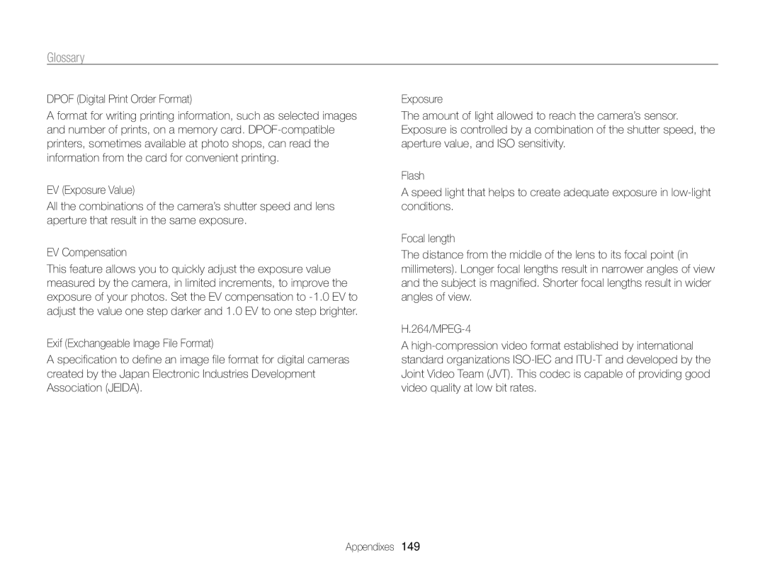 Samsung ECST200FBPLUS user manual Glossary, Dpof Digital Print Order Format 