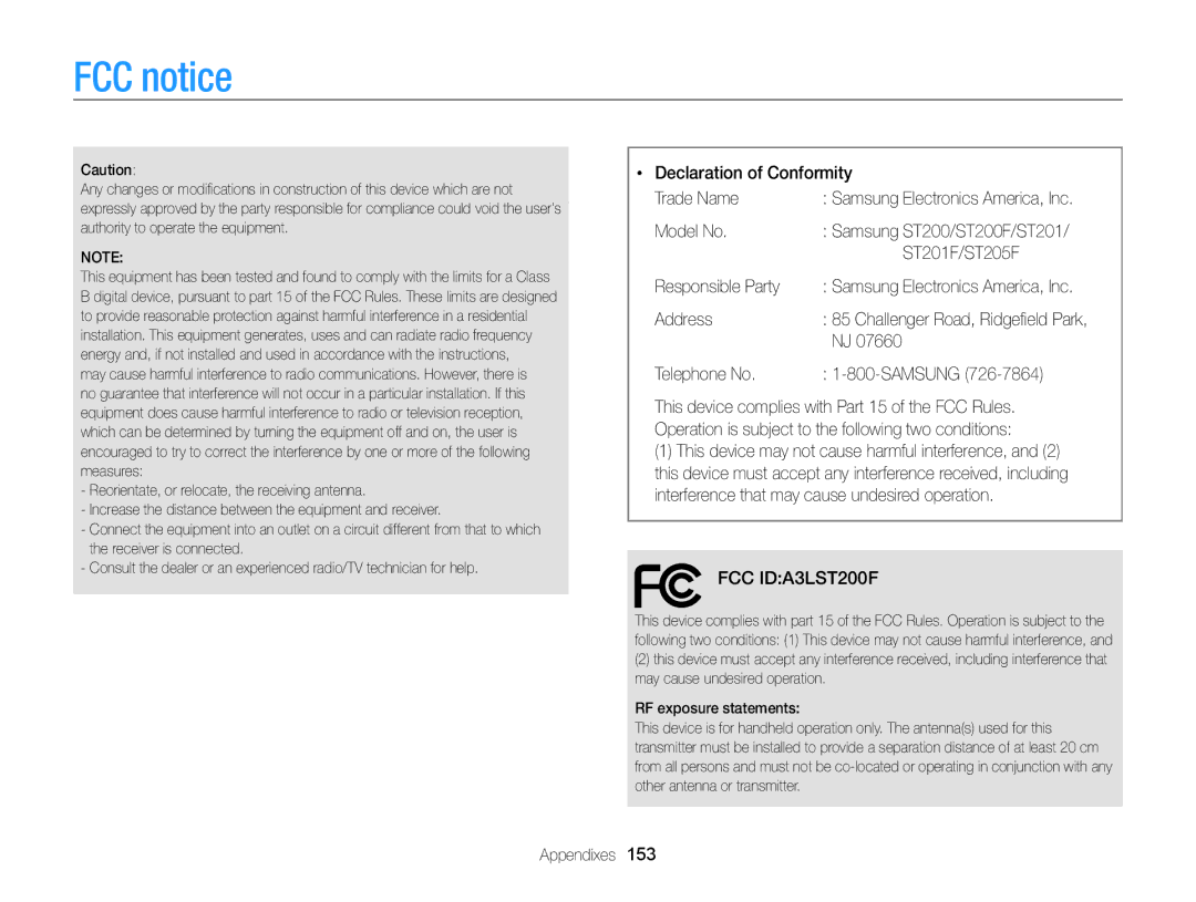 Samsung ECST200FBPLUS user manual FCC notice 