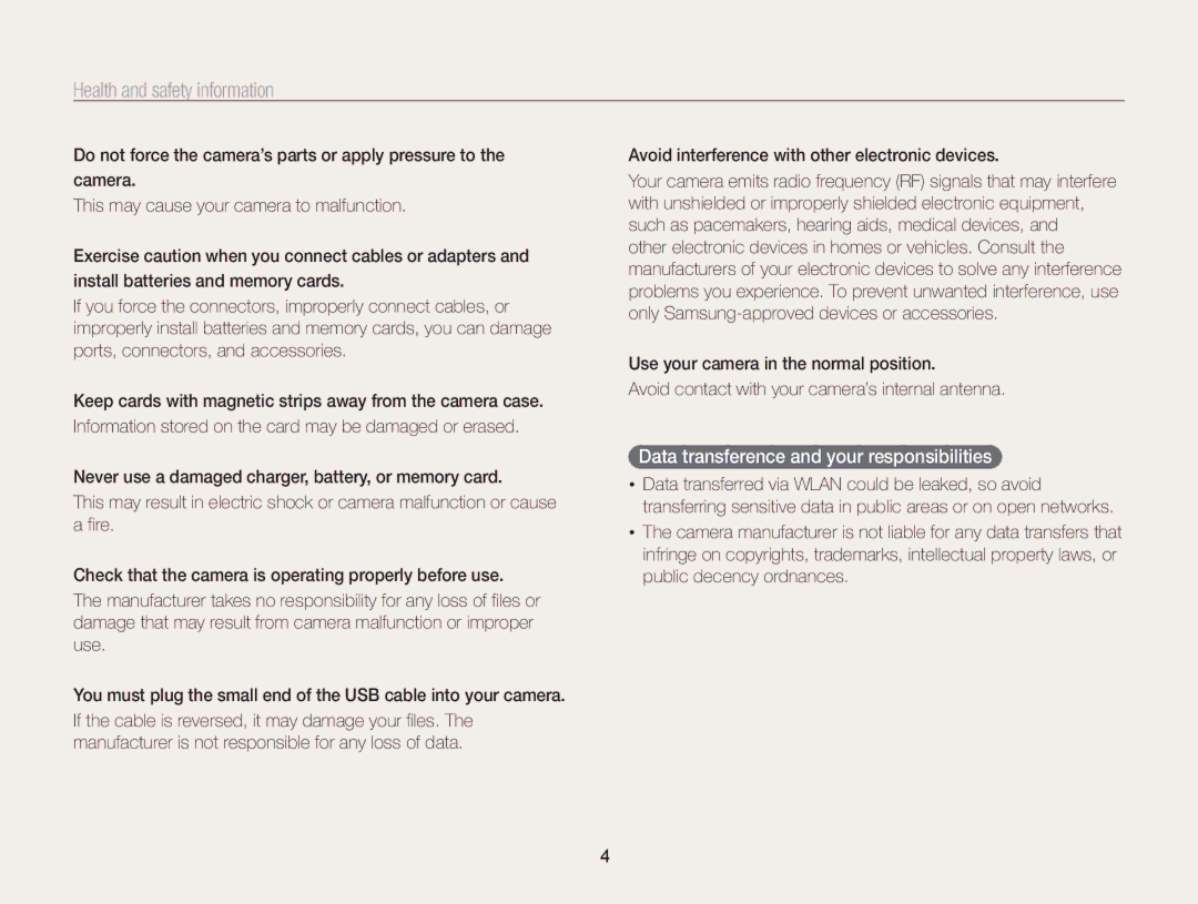 Samsung ECST200FBPLUS user manual Data transference and your responsibilities 