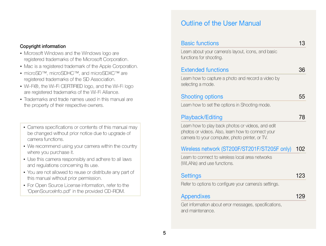 Samsung ECST200FBPLUS user manual 102, 123, 129 